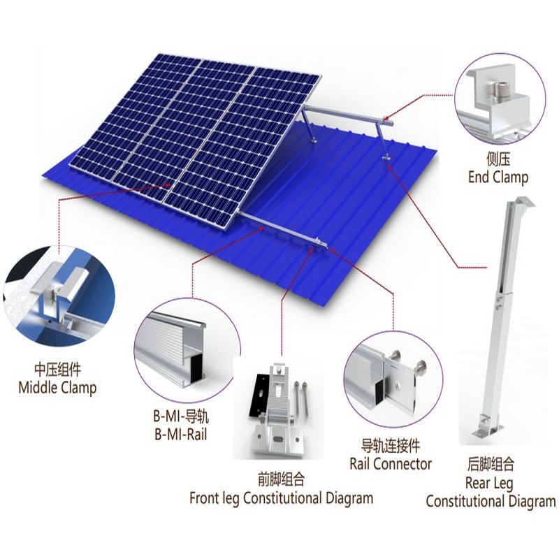 Großhandel mit einstellbarer Neigung des Vorderbeins und des Hinterbeins des Solarpanel-Montagesystems. PV-Halterungsmontage-Balkon-Solarmontagesystem
