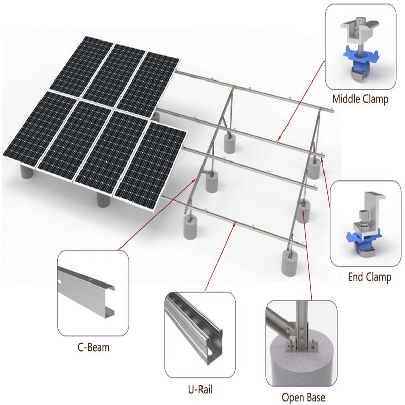 Großformatiges Solar-Bodenmontagesystem aus ZAM-beschichtetem Stahl. Boden-Solarmontagestruktur